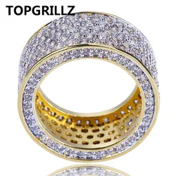 TOPGRILLZ New Fashion Gold Color Plated Micro Pave Cubic Zircon Round Ring Full Iced Out Bling Hip Hop Rock Jewelry For Male