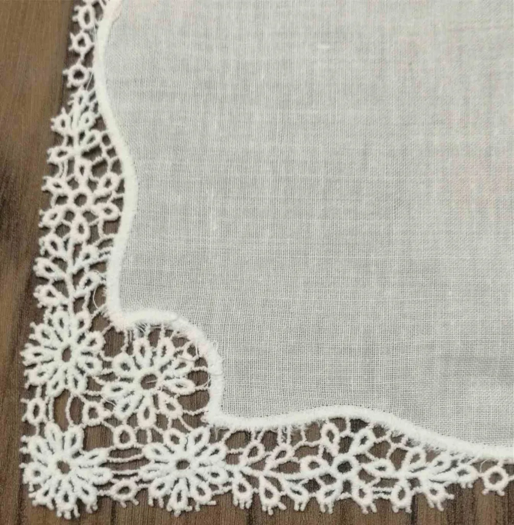 Set of 12 Fashion White Linen Table Napkin Tea Napkins Flowers Crochet Lace Trims Dinner Napkins 12x12-Inch