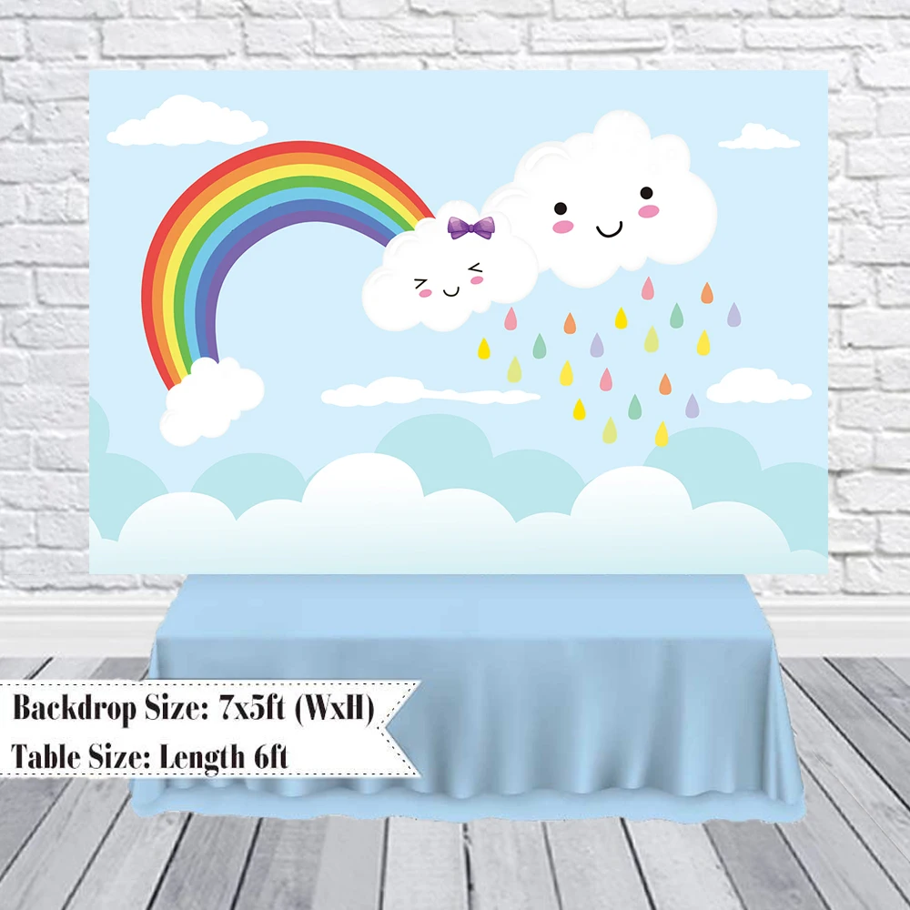 Rainbow Backdrop Birthday Party Lovely Cloud Umbrella Baby Cartoon Photography Background Photocall Photo Studio W-2184