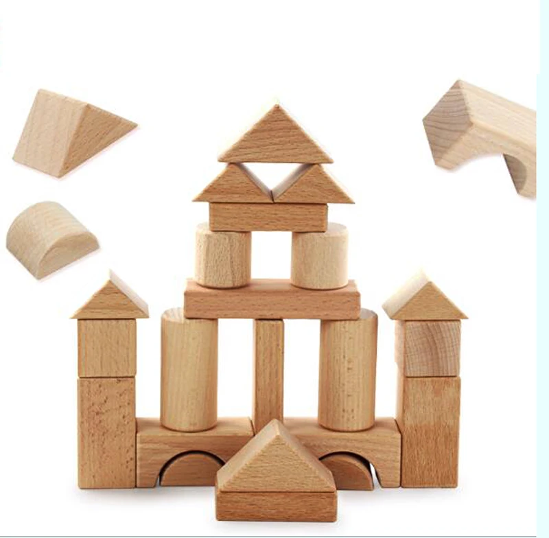 Freeship kids natural color 22pc solid beech wood wooden building construction blocks tools educational toys for children