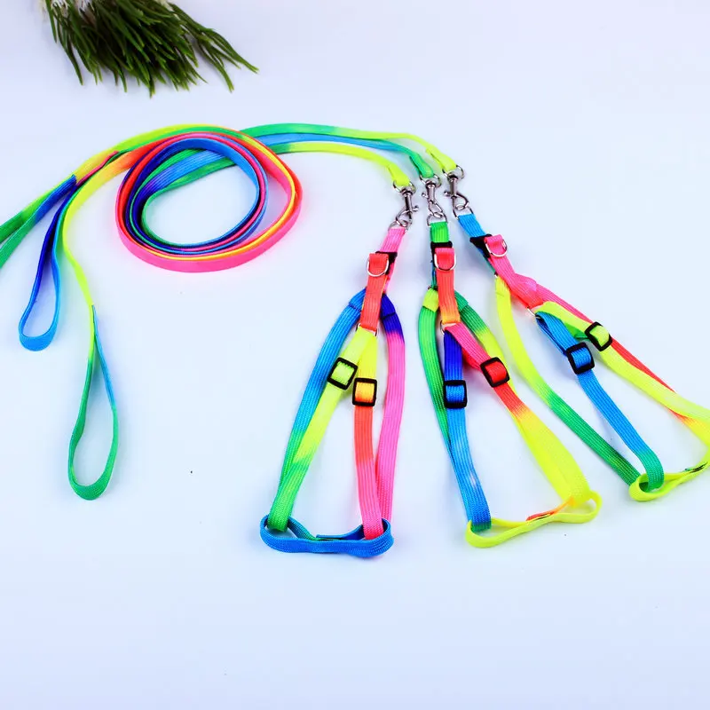 1Pc Colorful Chest Back Pet Traction Rope Small Dog Puppy Cat Rabbi Kitten Nylon Harness Collar Leash Lead Adjustable