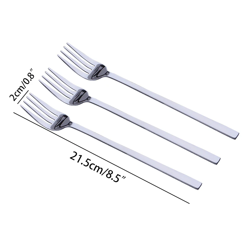 3pcs Stainless Steel Dinner Fork Long Handle Table Forks set   Korean Cutlery Four Tine Salad Dessert Fruit Forks Kitchen 8.5\'\'