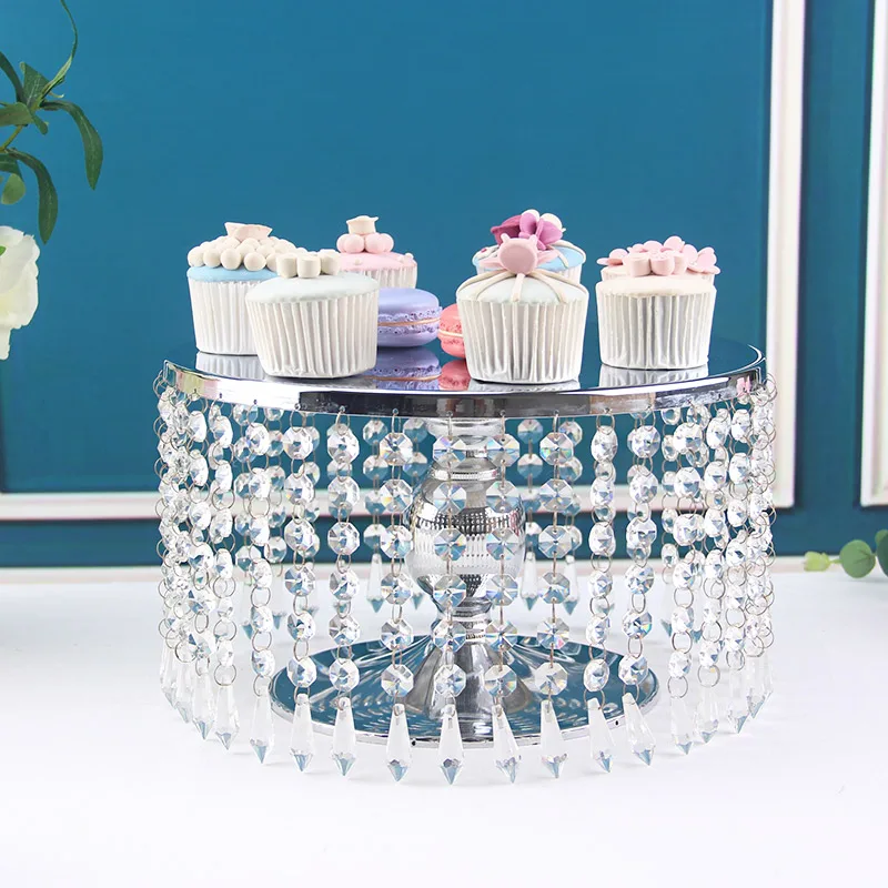 Diameter 25CM silver plated cake pan serving tray mirror+crystal fruit plate wedding tray decoration Cosmetic storage SNTP039