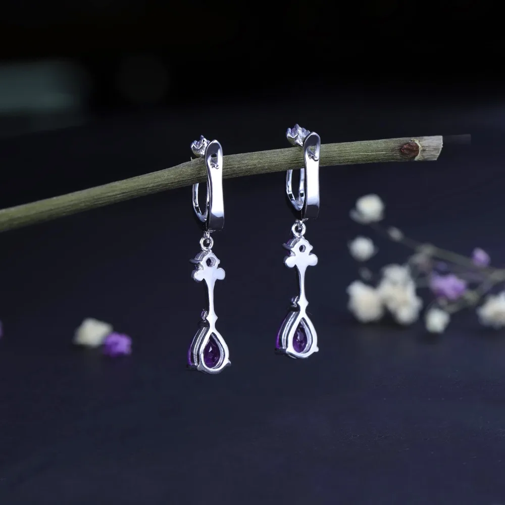 Gem\'s Ballet 2.87Ct Natural Purple Amethyst Drop Earring 925 Sterling Silver Flower Vintage Earrings For Women Fine Jewelry