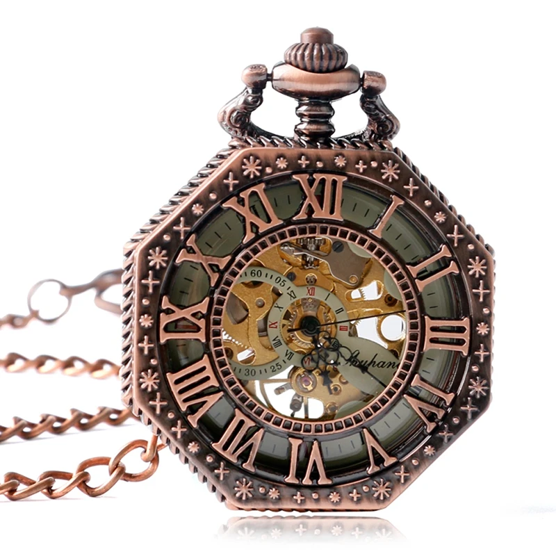 Men Mechanical Hand Wind Pocket Watch for Men Women Roman Numbers Fobs Clock Carving Steampunk Gifts Reloj De Bolsillo