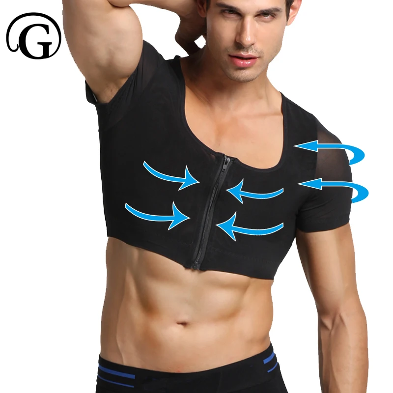 Men Body Shaper Slimming Chest Underwear Tummy Tops Compression Short Sleeves Shirts