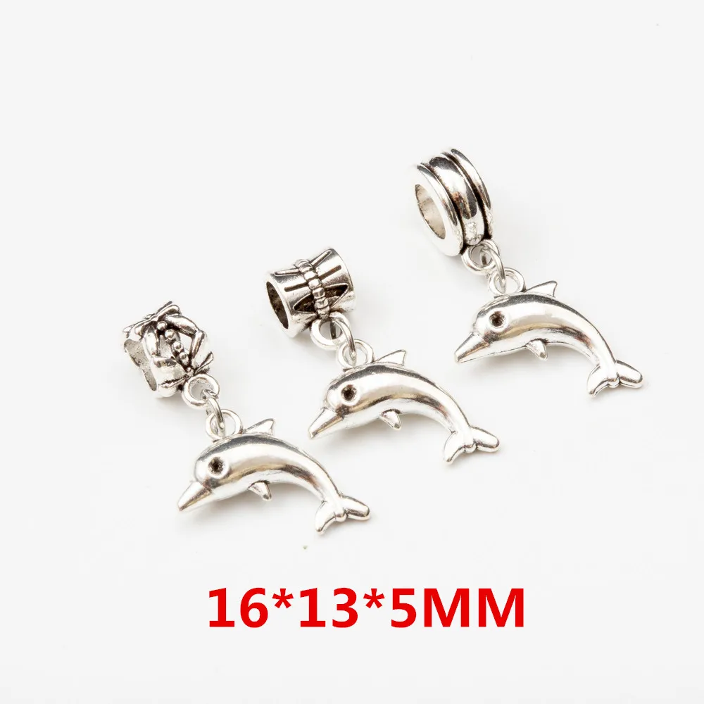 10pcs fish European Bead Vintage Silver Charms fit for pandora style Bracelets Necklace DIY Metal Jewelry Making JA600068