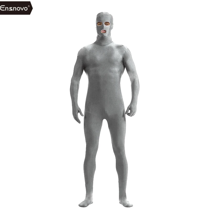 Ensnovo Uomini Spandex di Nylon Nero Pieno Seconda Pelle Del Corpo Stretto Colore Personalizzato Vestito di Pelle Aperto Gli Occhi Bocca Cosplay Costume Zentai