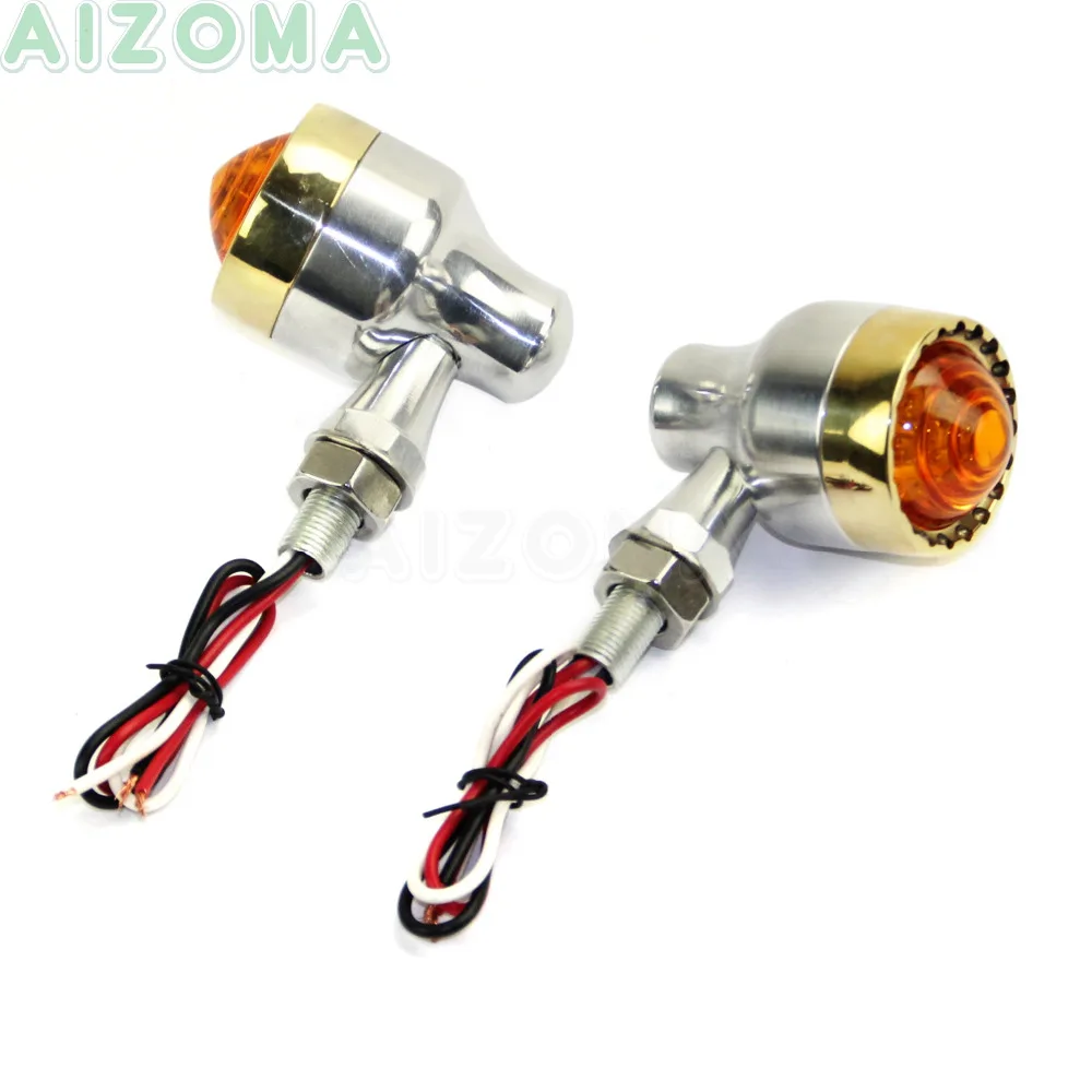 2x Brass Sliver Motorcycle Turn Signals Light 10mm Fairing Universal For Harley Chopper Bobber Cafe Racer Custom LED Indicator