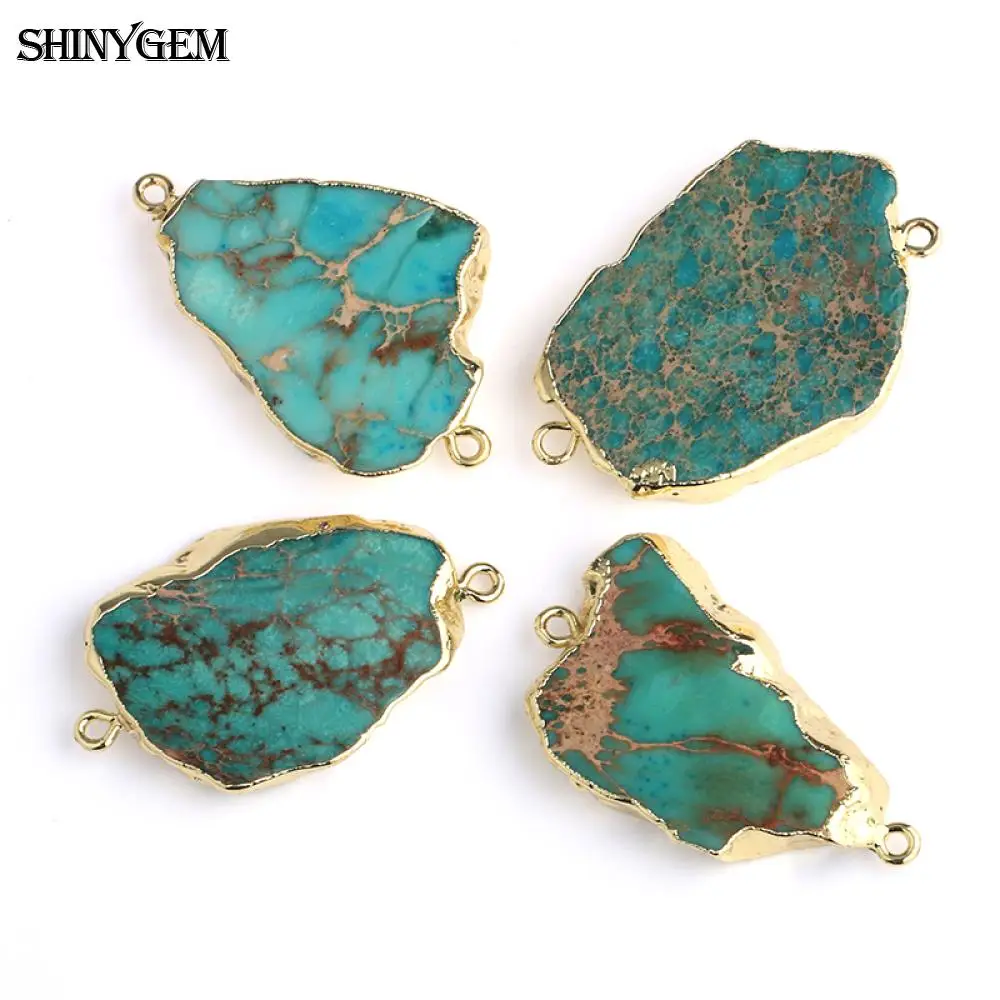 ShinyGem 5Pcs Natural Irregular Sea Sediment Pendant Connector Gold Plating Bezel Minerals Gem Stone Charms DIY Jewelry Making