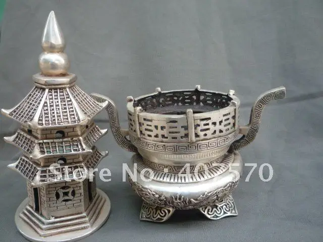 

Rare Distinctive Qing Dynasty silver tower censer/ incense stove,Free shipping