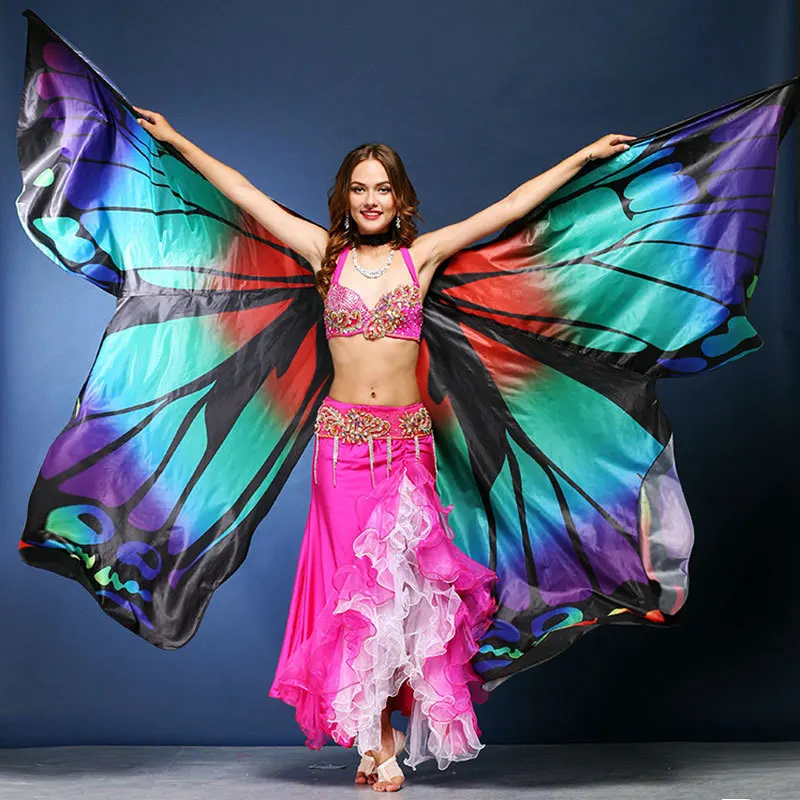 Girls Belly Dance Dress Adult Butterfly Wings Props Golden Wings Belly Dance Costumes Dance Wings and Telescopic Clubs D-0327