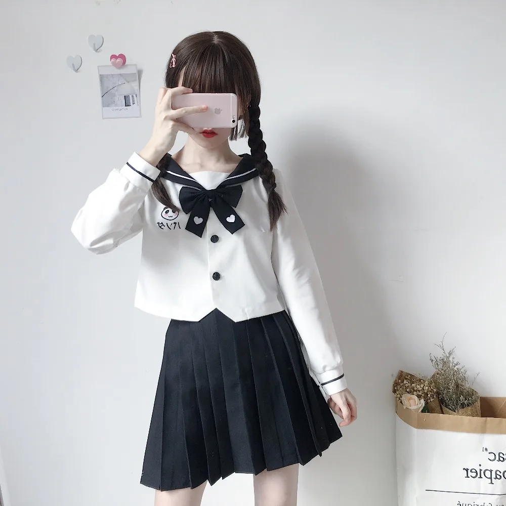 2PCS Cao Cấp JK Đồng Nhất Anime Dành Cho Bé Gái Nhật Bản Hàng Đầu Hàn Quốc + Váy + Tặng SchoolWear Đồng Phục Học Sinh Sinh Viên thủy Thủ Cosplay Đen Trắng Phù Hợp Với