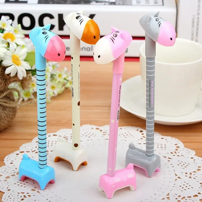 40 Pcs Stationery Super Cute Donkey Giraffe  Hippopotamus  Animal Pen Shape Can Stand Ballpoint Pen  Stationery Students Present