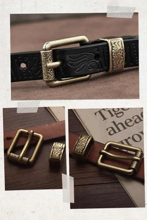 2cm DIY vintage brass color carved pattern Belt Buckle Alloy material accessories leather craft for women\'s Mens Jeans