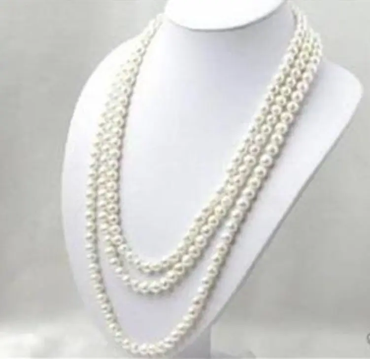 New fashion 7-8mm natural white round pearl beads necklace for women weddings party long chain 80inch high grade jewelry YE2077