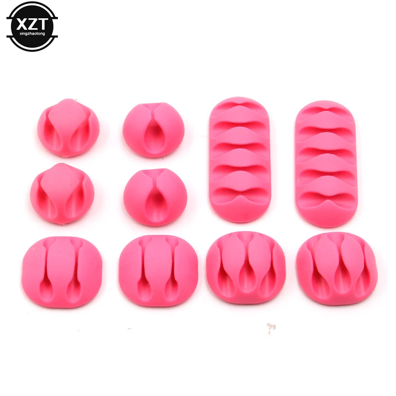 10Pcs/set Multipurpose Single Double Five holes Wire Cord Cable winder Ties USB Charger Holder Organizer With Adhesive Desk image 6