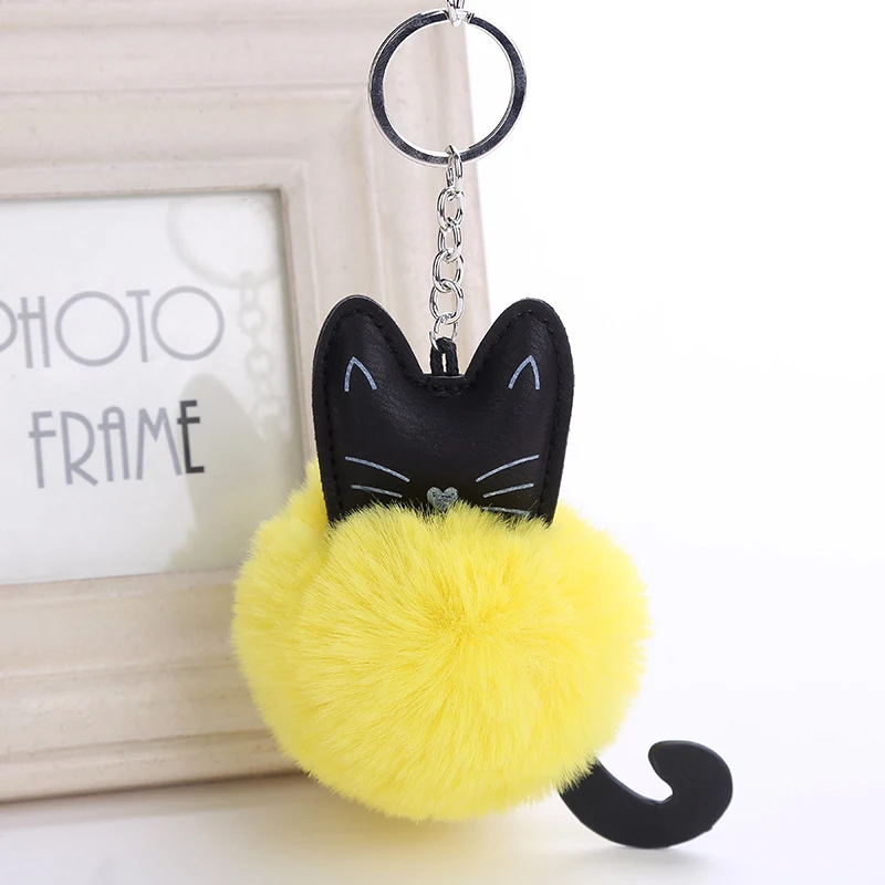 Original New Fluffy Rabbit Fur Ball Pompon Cat Keychain Female Pom Pom Bunny Fur Kitty Key Chain Women Bag Car Charm Gift