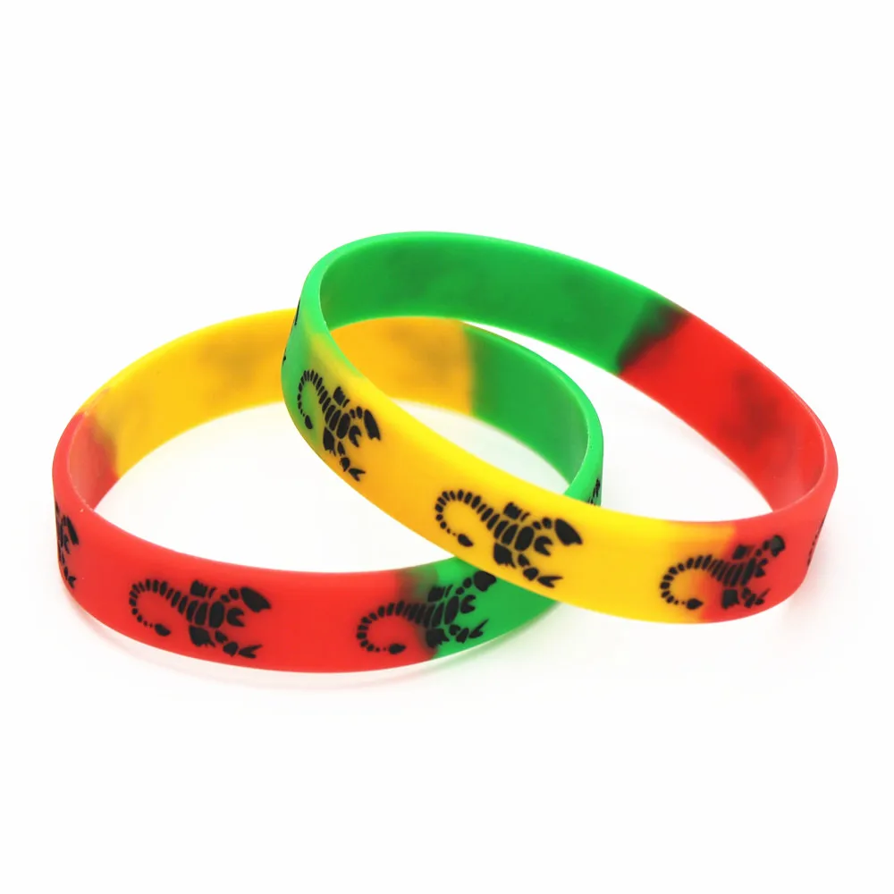 50PC New Fashion Rainbow Color Scorpion Logo Wristband Bracelets&Bangles Women Men Punk Jewelry Bands Adults Jewelry Gifts SH170