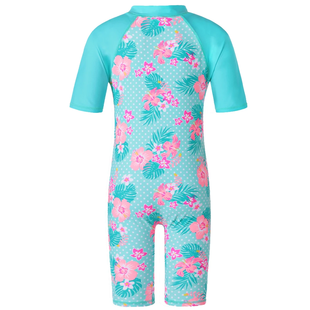 BAOHULU Cyan Flower Baby Girl Swimsuit UV UPF50+ One Piece Kids Girls Swimwear for 3-12 Years Children Swimming Suit Beachwear