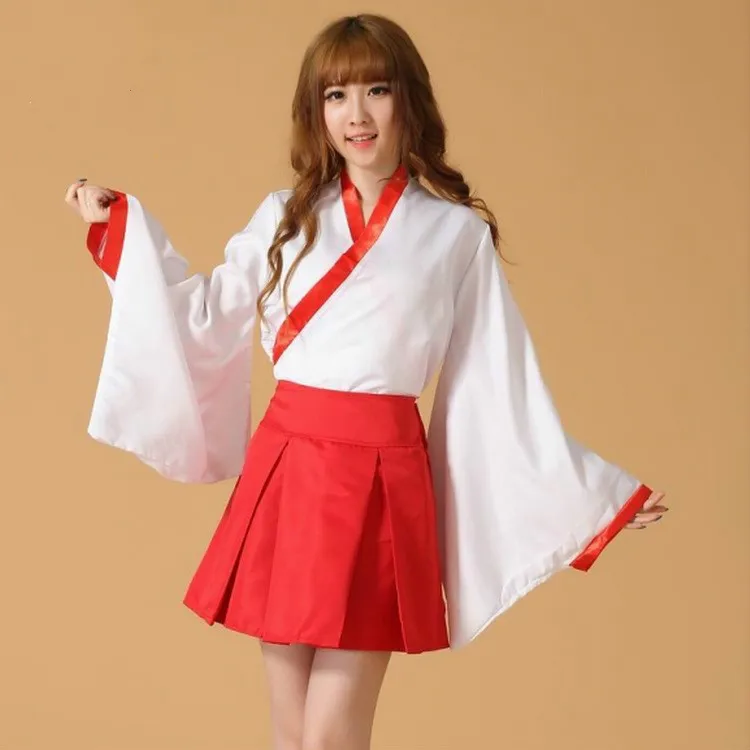 Lolita Fancy Dress Women Japanese Kimono Costume Anime Maid Cosplay White And Red Dress Halloween Party Full Outfits