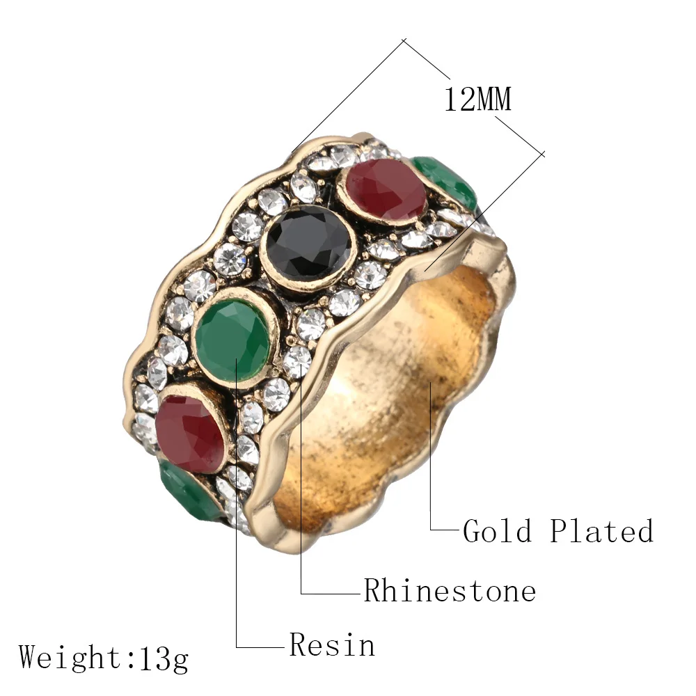 Wbmqda Hot Vintage Crystal Rings For Women Fashion Gold Color Round Ring Bohemian Jewelry Trending Products 2020