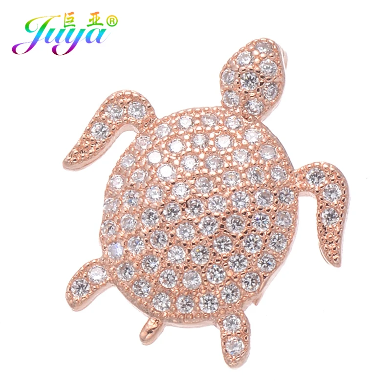 Juya DIY Jewelry Findings Supplies Micro Pave Zircon Copper Turtle Charm Pendants For Women Men Handmade Pendants Jewelry Making