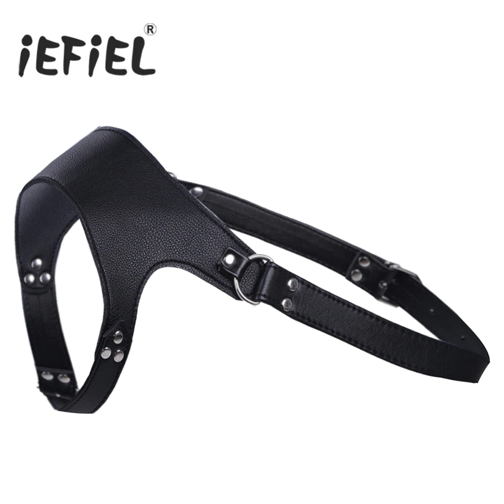 

iEFiEL Men Lingerie Faux Leather Adjustable One-shoulder Body Chest Harness Bondage Wetlook Costume with Buckles for Gay Mens