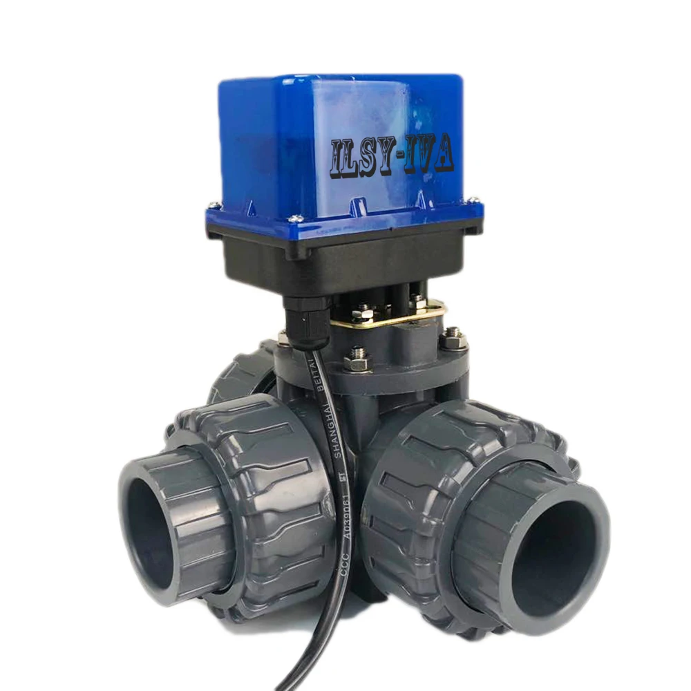 

New 3 Way Pvc Electric Ball Valve,DN32,DN40,DN50 Clamp Type Plastic Automated Ball Valve