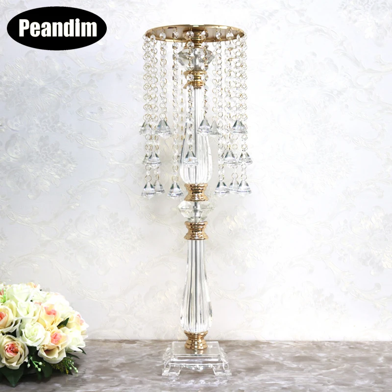 PEANDIM Wedding Gold Centerpiece Party Event Flower Rack Road Lead Votive Candelabra With Crystal Pendant Home Decor Accessories