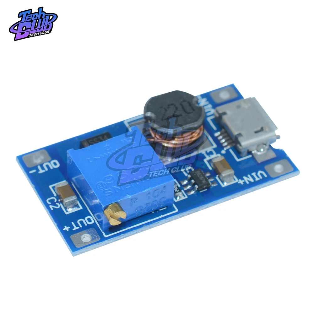 DC-DC Adjustable Boost Module 2A Boost Plate 2A Step Up Module with MICRO USB 2V - 24V to 5V 9V 12V 28V MT3608 LM2577