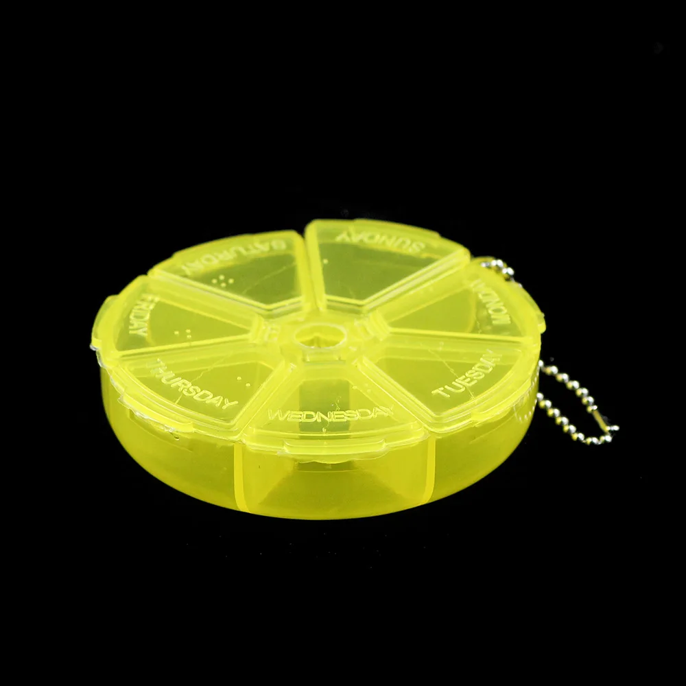 BTFBES 7/Day Slots Round Plastic Jewelry Box Compartment Storage Case Container for Organizer Beads Earrings Rings Gift drug Box
