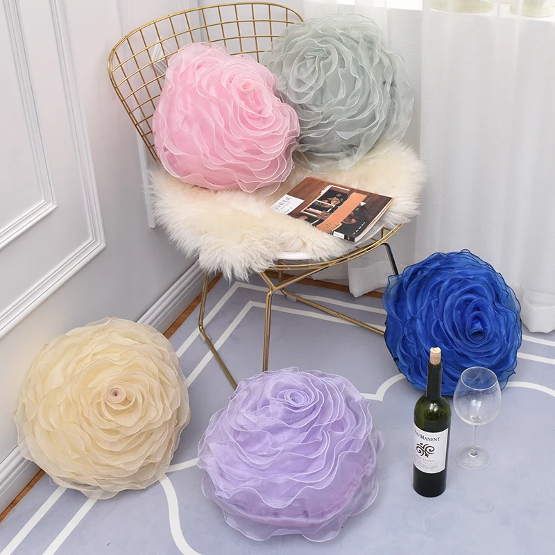 Elegant 3D Yarn Rose Cushion Romantic Flower Sofa pillow bed Flower Pillow Wedding Decor Rose Cushion Valentine\'s Day Lover Gift