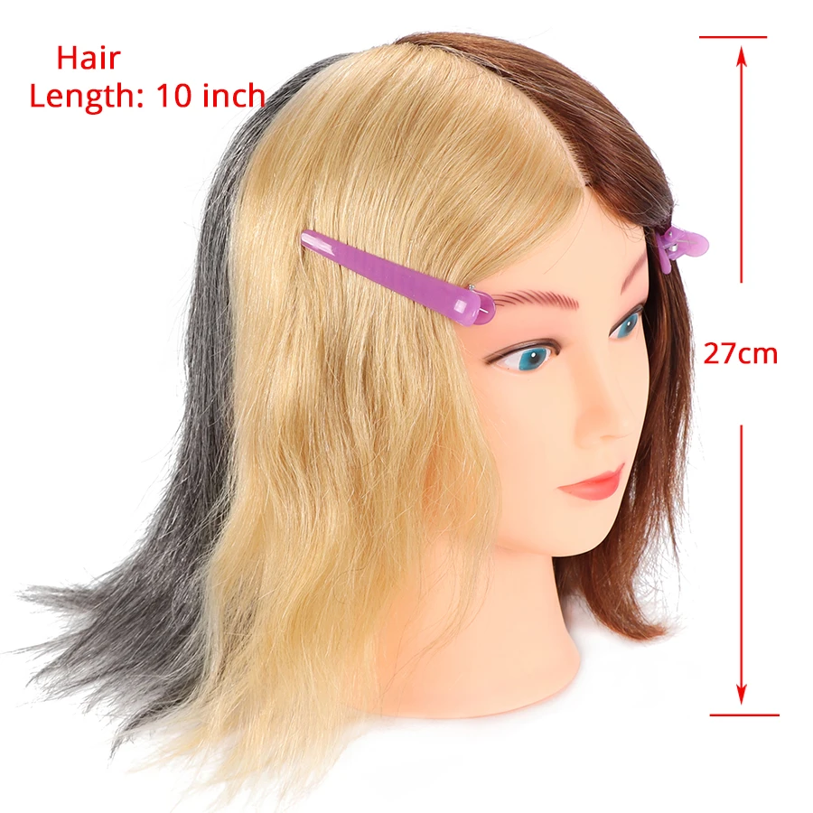 Human Hairdresser Training Head Special For Practice Dye Hair 4 Different Color On One Head American White Skin Female Doll Head