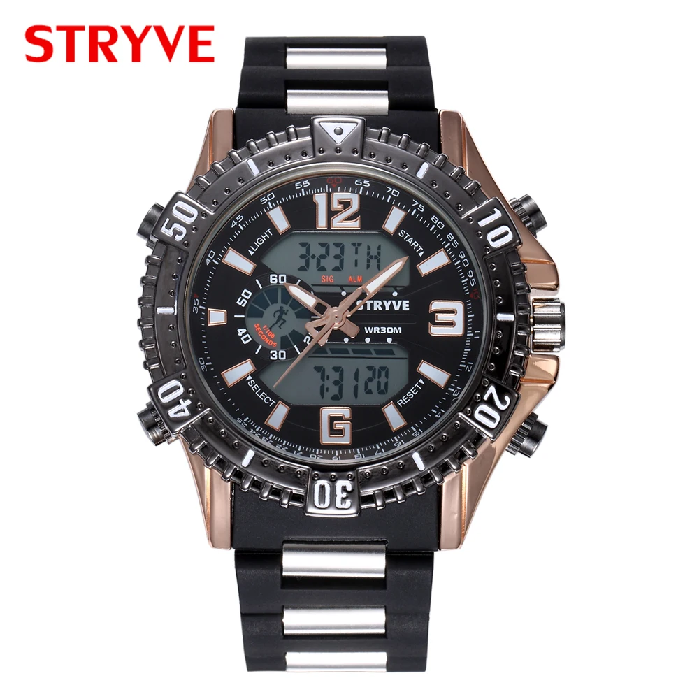 Stryve S8004 Man Military Watches Large Dial Waterproof Dual Display Quartz Digital Clock Men Luxury Sports Watch Reloj Hombre