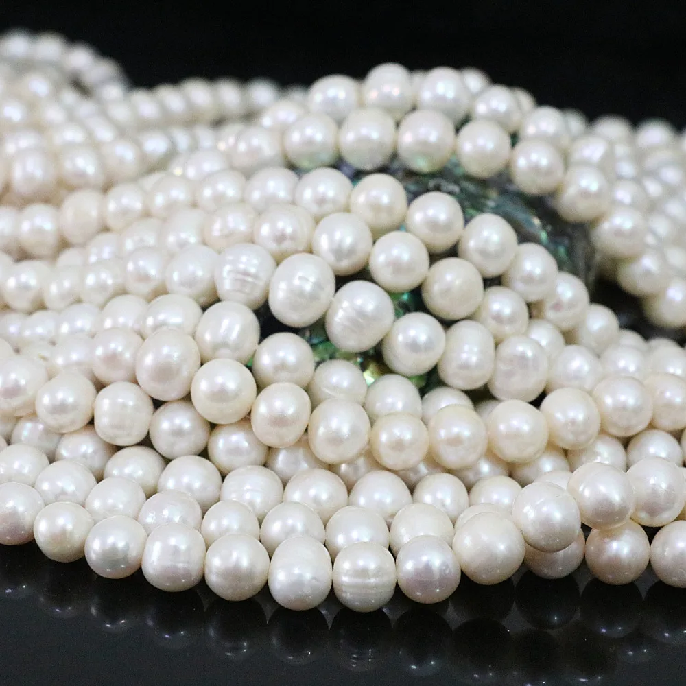 Charms white natural freshwater cultured round pearl 9-10mm diy women high grade jewelry loose beads 15inch B1395