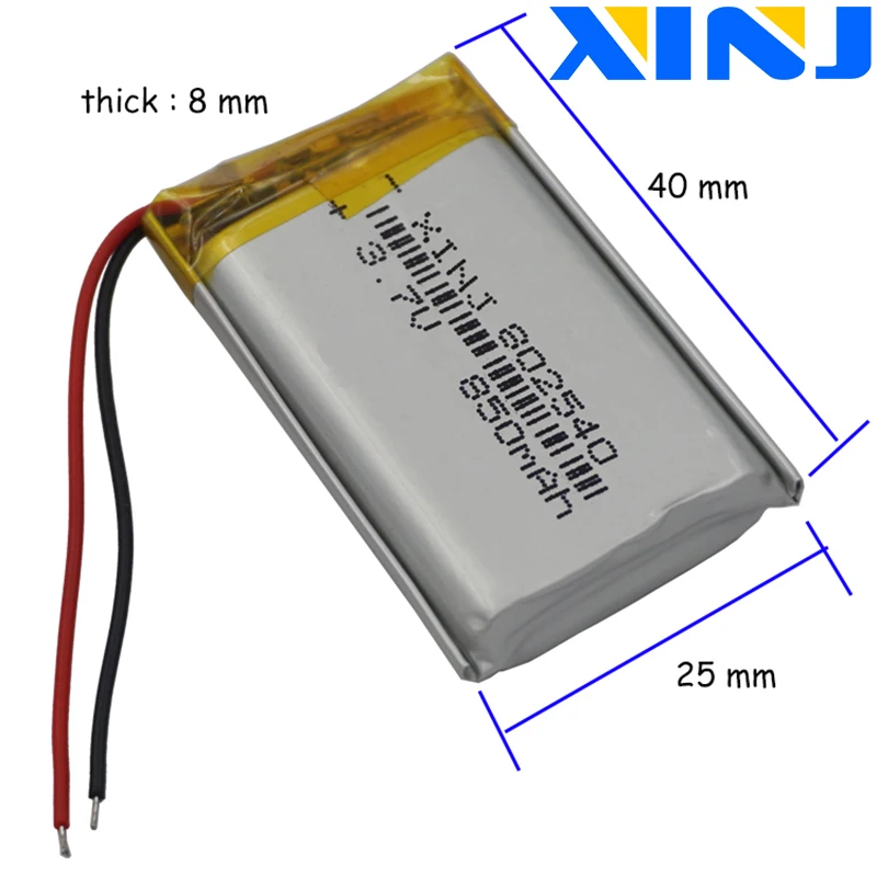 XINJ 10pcs 3.7V 850mAh Li Lithium Polymer Battery 802540 For Camera Solar Lamps Music Player Driving Telephone Watches Tablet PC