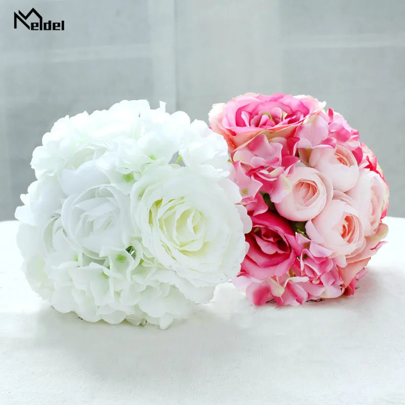 Meldel Bridal Pernikahan Bouquet Buatan Sutra Mawar Peony 7 Kepala Bunga Pink Buket Pengiring Pengantin DIY Pesta Prom Pernikahan Persediaan