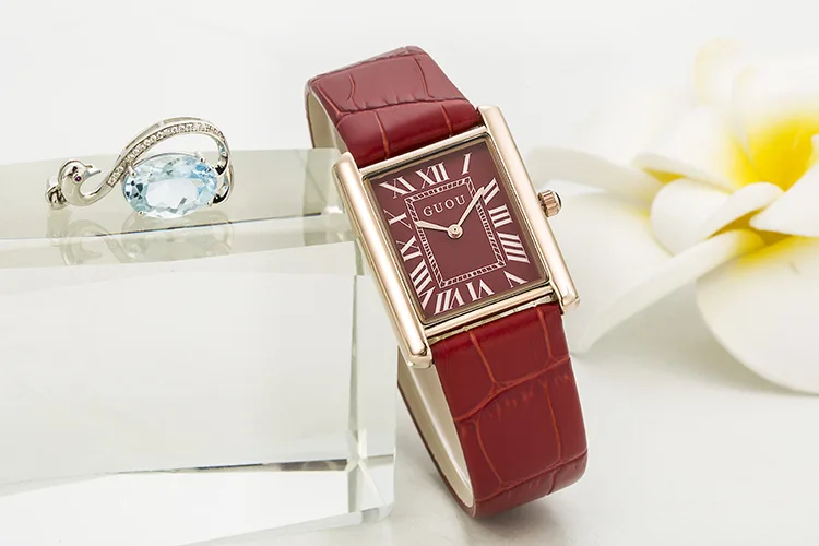 GUOU authentic Korean Edition watch rectangular belt retro Rome scale quartz watch wholesale