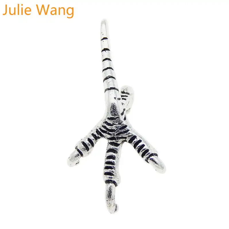 Julie Wang 10PCS Eagle Claw Charms Antique Silver Color Bird Claw Alloy Earrings Bracelet Jewelry Making Pendant Metal Accessory