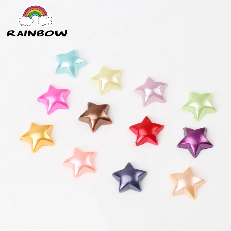 Mix Color Star Shape Imitation Half Round Pearl Flatback Beads for Scrapbook DIY Decoration 100pcs/lot 10mm