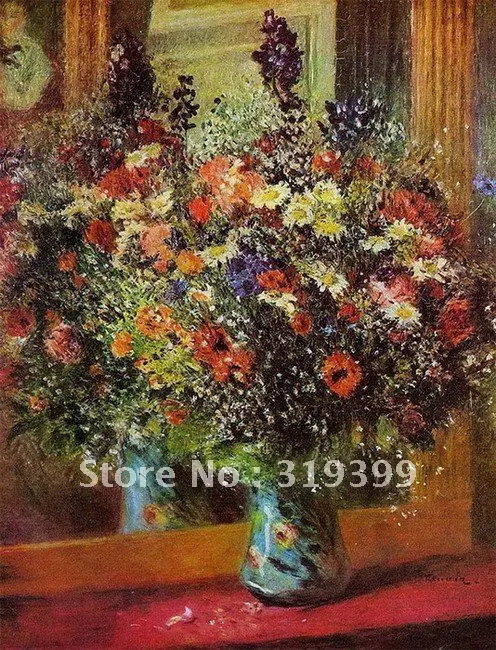 Linen Canvas Oil Painting reproduction,bouquet in front of a mirror by pierre auguste renoir,Free DHL Shipping,100% handmade