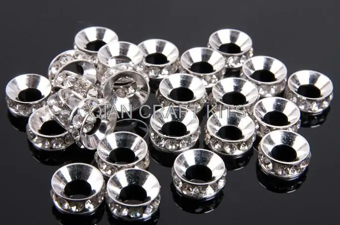 50pcs high definition Czech shiny rhinestone Round Wheel Spacers 9mm Silver Crystal Spacer Wheel