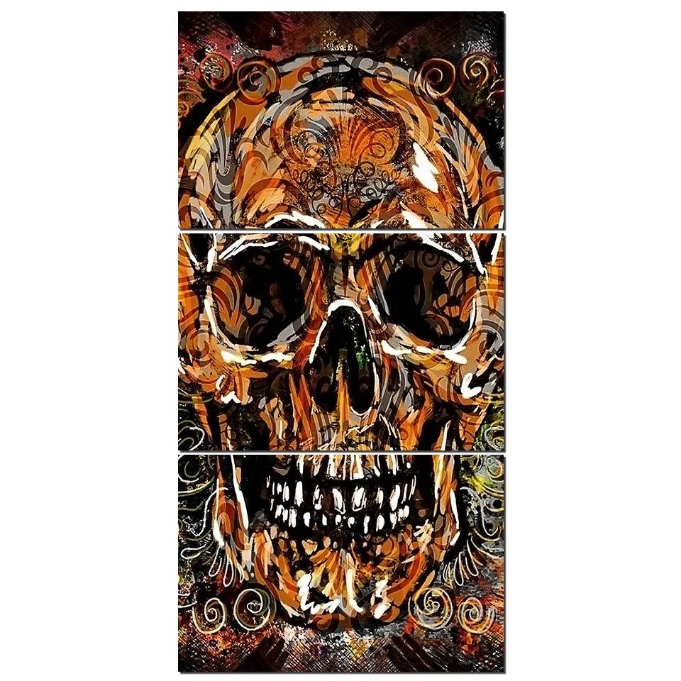 ArtSailing HD Printed 3 Piece Canvas Painting Abstract Colorful Skull Picture Modular Canvas Prints For For Living Room Decor