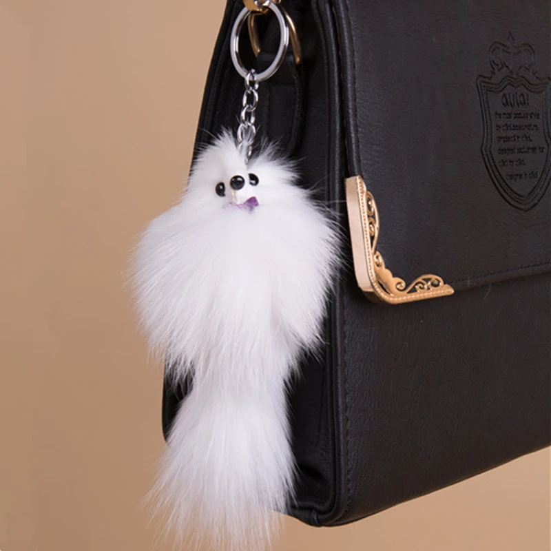 Cute Girls 17cm Fluffy Natural Fox Fur Key Chain Women Plush Fur Pompon Fox Keychain Bag Car Trinket Female Party Jewelry Gifts