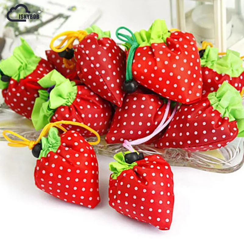 ISKYBOB Hot Eco Storage Handbag Strawberry Foldable Shopping Bags Reusable Folding Grocery Nylon Large Bag Random Color