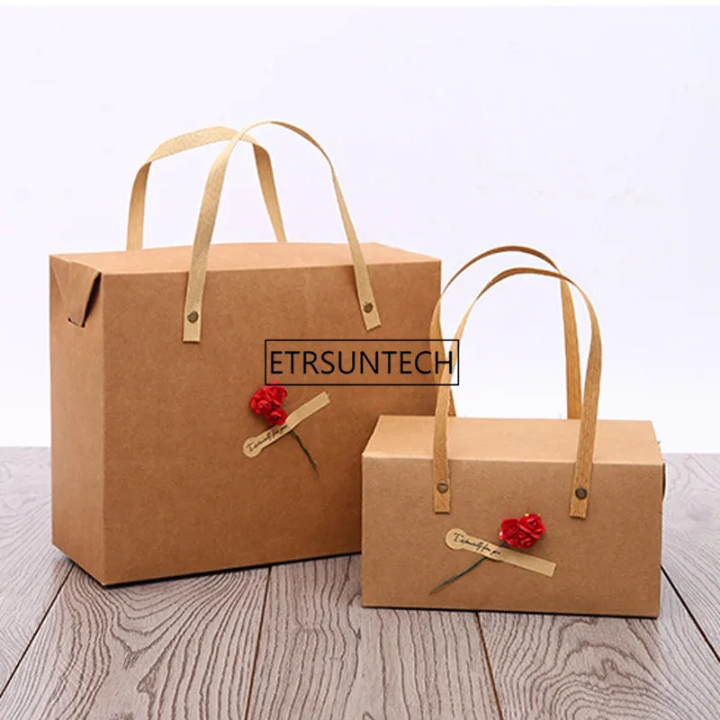 

100pcs/lot European Retro Kraft Paper Gift Box Wedding Candy Cake Packing Box Portable Case 21x14.3x11cm/28x12x23cm
