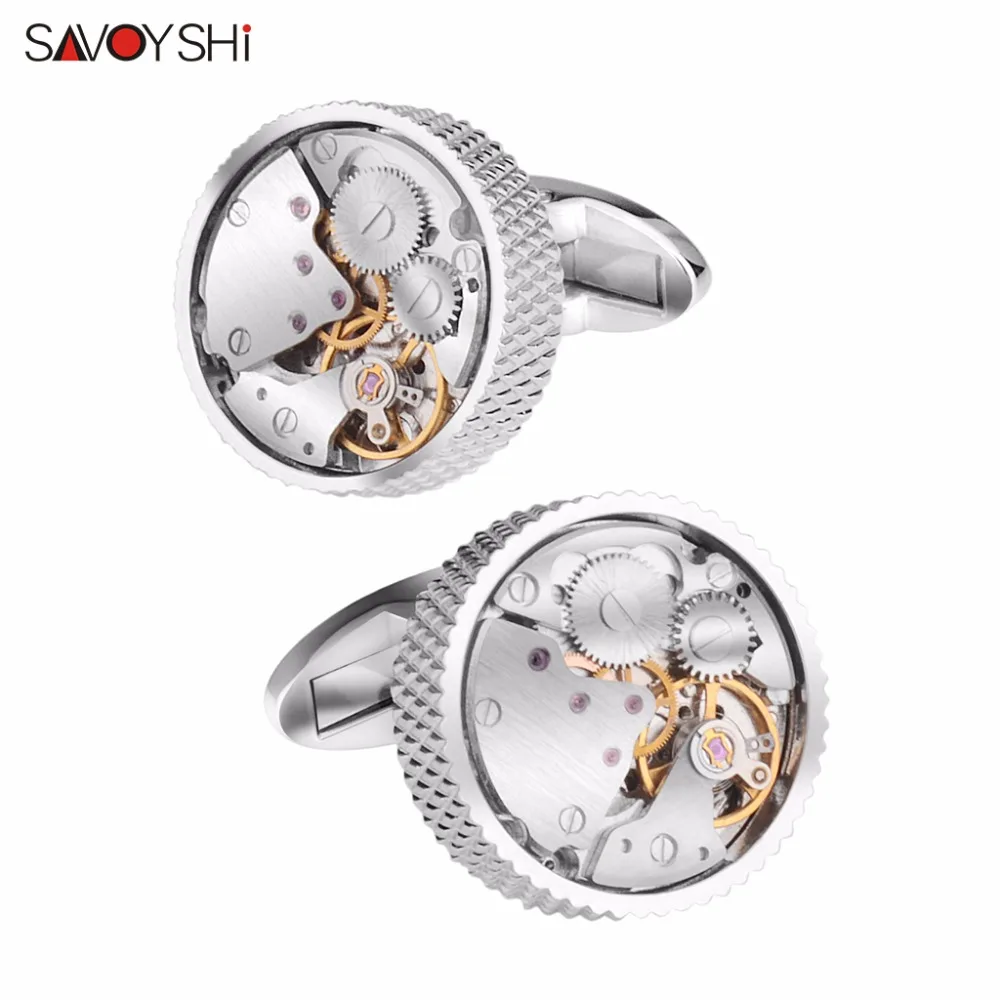 SAVOYSHI Classic Shirt Cufflinks For Men Brand High Quality Round Mechanical Watch Movement Cuff Buttons Business Gift