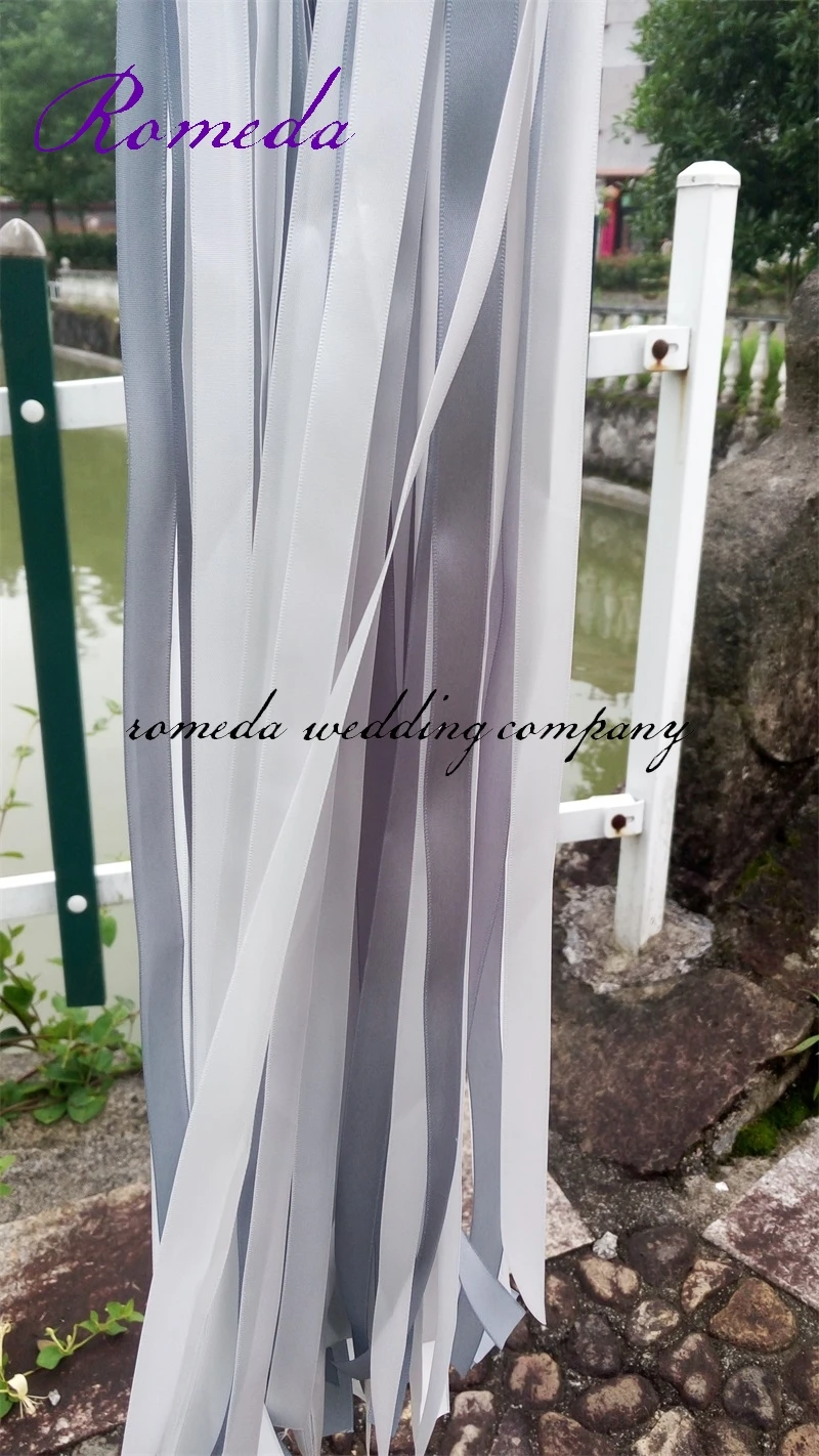 50pcs/lot  (white +white +grey) 3pcs stain ribbon wedding ribbon wands; wedding ribbon stickers for wedding decoration