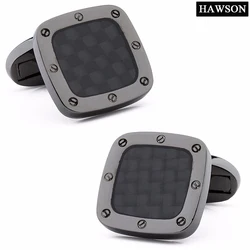 Classic Carbon Fiber Cufflinks Square Black Metal Cuff links Enamel Jewelry Cufflink for Mens Shirt